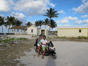 Guests rent motor scooters to explore the sandy trails of Anegada