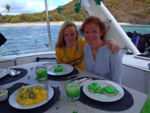Yacht charter chef Dawn Mottram of Sailing Yacht Braveheart cooks up Green Eggs and Ham for St. Patricks Day