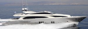 Dragon 121' Guy Couach motor yacht with well coiffed crew & fabulous fly bridge available from Greece