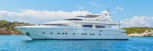Divine 100' Posilipo with classic varnished mahogany interior in Greece for charter